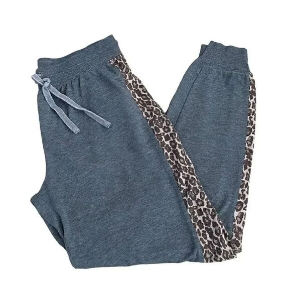 Splendid Gray Black Leopard Mid-Rise Jogger Pants Soft Lounge Womens Pajama XS - Picture 6 of 13